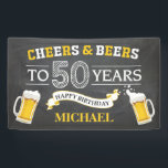 Cheers and Beers Happy 50th Birthday Banner<br><div class="desc">Cheers and Beers Happy 50th Birthday Banner. Voor verdere aanpassing,  te klikken gelieve de knoop "van de Aanpassing het"en ons ontwerphulpmiddel te gebruiken om deze sjabloon te wijzigen.</div>