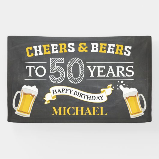Cheers and Beers Happy 50th Birthday Banner (Horizontaal)