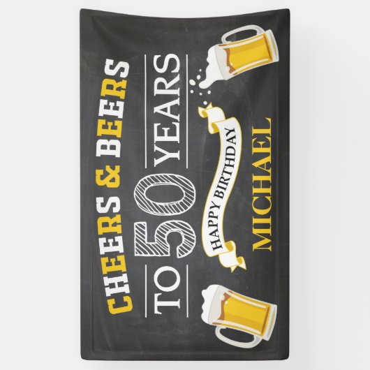 Cheers and Beers Happy 50th Birthday Banner (Verticaal)
