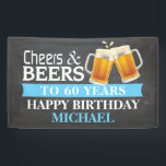 Cheers and Beers Happy 60th Birthday Banner Blue<br><div class="desc">Cheers and Beers Happy 60th Birthday Banner Blue. Voor verdere aanpassing,  te klikken gelieve de knoop "van de Aanpassing het"en ons ontwerphulpmiddel te gebruiken om deze sjabloon te wijzigen.</div>