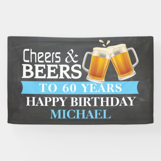 Cheers and Beers Happy 60th Birthday Banner Blue (Horizontaal)