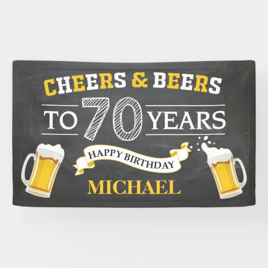 Cheers and Beers Happy 70th Birthday Banner (Horizontaal)