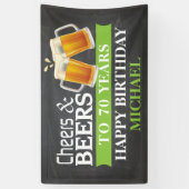 Cheers and Beers Happy 70th Birthday Banner Green (Verticaal)