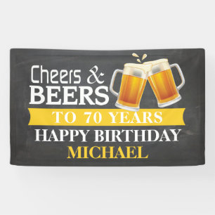 Cheers and Beers Happy 70th Birthday Banner Yellow