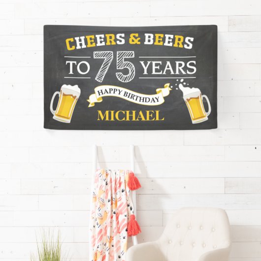 Cheers and Beers Happy 75th Birthday Banner (Insitu)