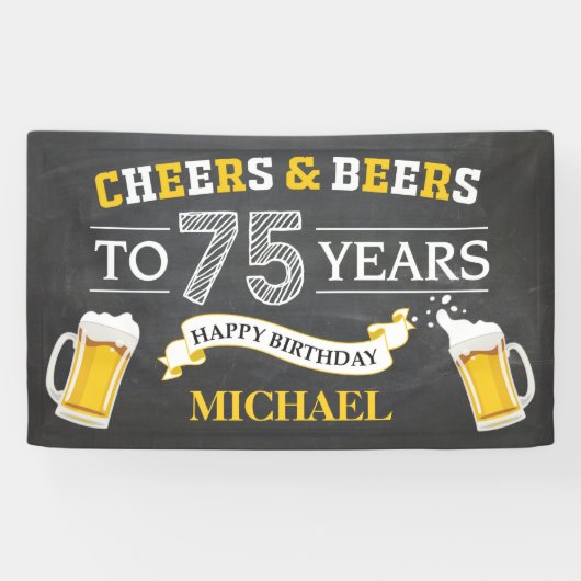 Cheers and Beers Happy 75th Birthday Banner (Horizontaal)