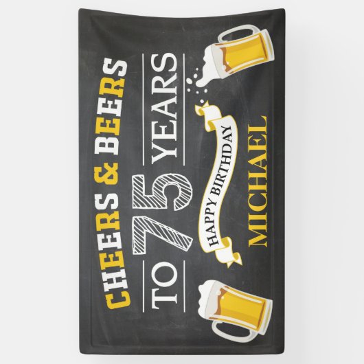 Cheers and Beers Happy 75th Birthday Banner (Verticaal)