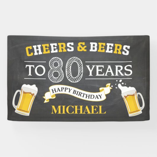 Cheers and Beers Happy 80th Birthday Banner (Horizontaal)