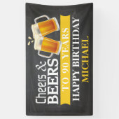 Cheers and Beers Happy 90th Birthday Banner Yellow (Verticaal)