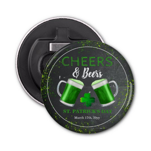 Cheers and Beers St. Patricks Day Party Button Flesopener (Voorkant)