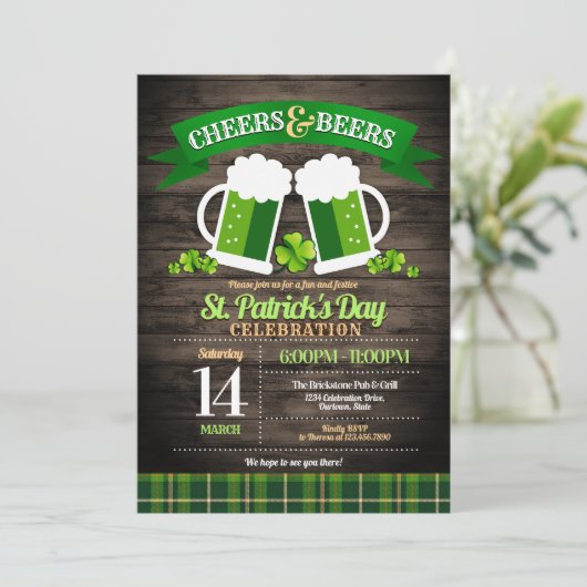 Cheers and Beers St. Patrick's Day Party Kaart (Staand voorkant)