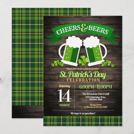 Cheers and Beers St. Patrick's Day Party Kaart (Voorkant / Achterkant)