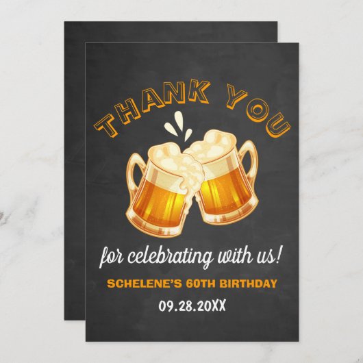 Cheers and Beers Surprise 60th Birthday Chalkboard Bedankkaart (Voorkant / Achterkant)