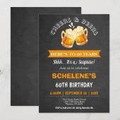 Cheers and Beers Surprise 60th Birthday Chalkboard Kaart (Voorkant / Achterkant)