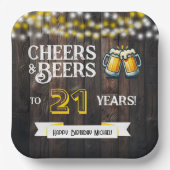 Cheers and Beers to 21 Years Rustic Birthday Papieren Bordje (Voorkant)