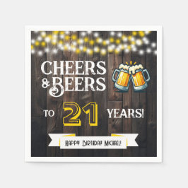 Cheers and Beers to 21 Years Rustic Birthday Servet