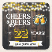 Cheers and Beers to 22 Years Rustic Birthday Kartonnen Onderzetters (Voorkant)