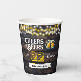 Cheers and Beers to 22 Years Rustic Birthday Papieren Bekers