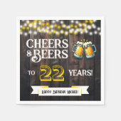Cheers and Beers to 22 Years Rustic Birthday Servet (Voorkant)