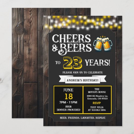 Cheers and Beers to 23 Years Backyard BBQ Birthday Kaart (Voorkant / Achterkant)
