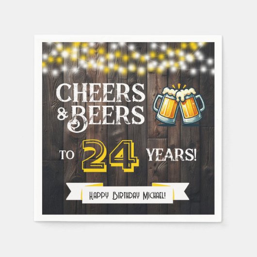 Cheers and Beers to 24 Years Rustic Birthday Servet (Voorkant)