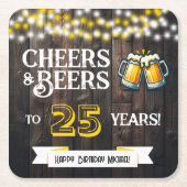 Cheers and Beers to 25 Years Rustic Birthday Kartonnen Onderzetters (Voorkant)