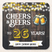 Cheers and Beers to 26 Years Rustic Birthday Kartonnen Onderzetters (Voorkant)