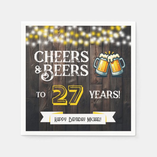 Cheers and Beers to 27 Years Rustic Birthday Party Servet (Voorkant)