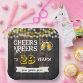 Cheers and Beers to 29 Years Rustic Birthday Papieren Bordje (Feest)