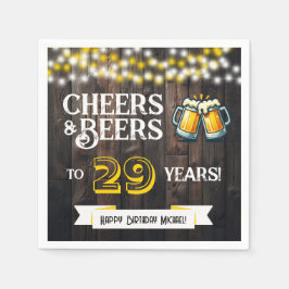 Cheers and Beers to 29 Years Rustic Birthday Party Servet