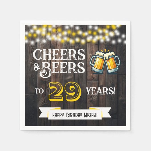Cheers and Beers to 29 Years Rustic Birthday Party Servet (Voorkant)