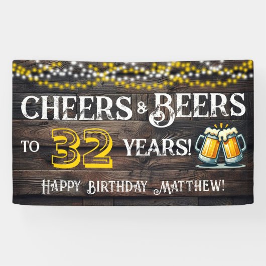 Cheers and Beers to 32 Years Birthday Party Banner (Horizontaal)