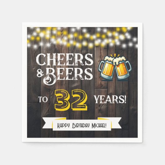Cheers and Beers to 32 Years Rustic Birthday Party Servet (Voorkant)