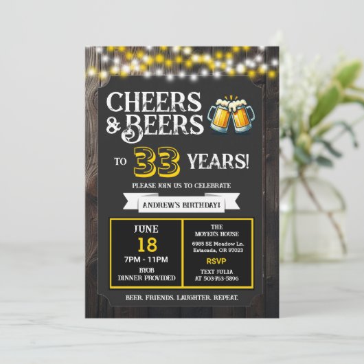 Cheers and Beers to 33 Years Backyard BBQ Birthday Kaart (Staand voorkant)
