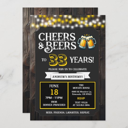 Cheers and Beers to 33 Years Backyard BBQ Birthday Kaart (Voorkant / Achterkant)