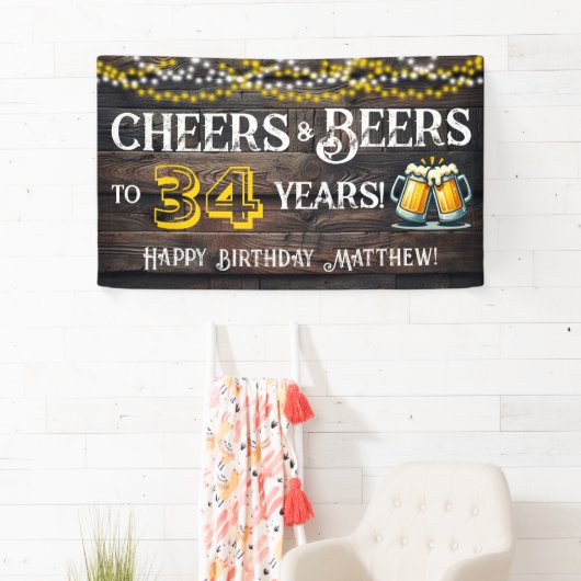 Cheers and Beers to 34 Years Birthday Party Banner (Insitu)