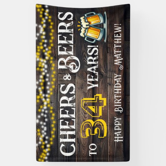 Cheers and Beers to 34 Years Birthday Party Banner (Verticaal)