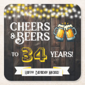 Cheers and Beers to 34 Years Rustic Birthday Kartonnen Onderzetters (Voorkant)