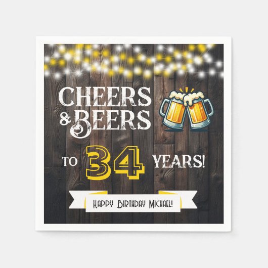 Cheers and Beers to 34 Years Rustic Birthday Party Servet (Voorkant)
