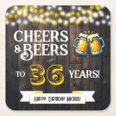 Cheers and Beers to 36 Years Rustic Birthday Kartonnen Onderzetters (Voorkant)