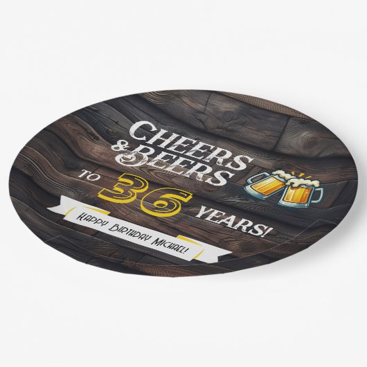 Cheers and Beers to 36 Years Rustic Birthday Papieren Bordje (Gekanteld)