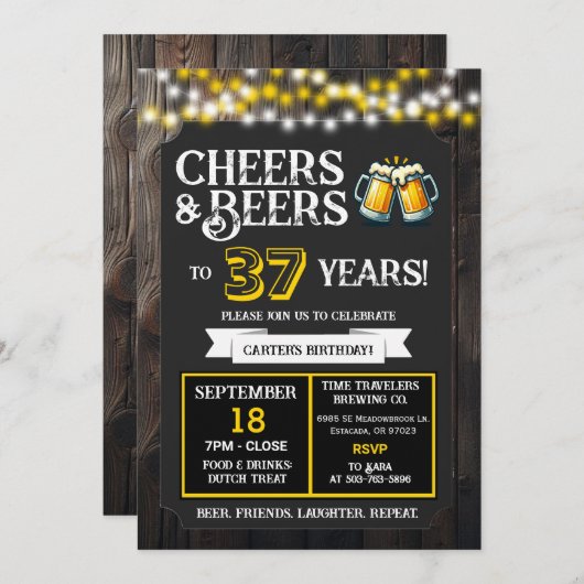 Cheers and Beers to 37 Years Brewery Birthday Kaart (Voorkant / Achterkant)
