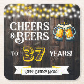Cheers and Beers to 37 Years Rustic Birthday Kartonnen Onderzetters (Voorkant)