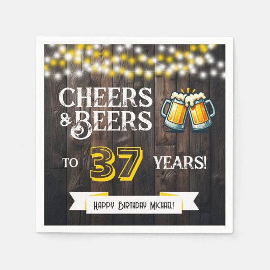 Cheers and Beers to 37 Years Rustic Birthday Party Servet (Voorkant)