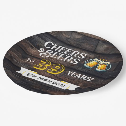 Cheers and Beers to 39 Years Rustic Birthday Papieren Bordje (Gekanteld)