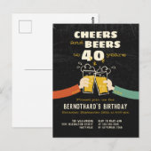 Cheers And Beers To 40 Years Retro Invitation Briefkaart (Voorkant / Achterkant)