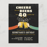 Cheers And Beers To 40 Years Retro Invitation
