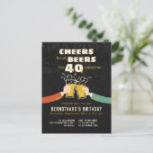 Cheers And Beers To 40 Years Retro Invitation Briefkaart (Staand voorkant)