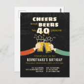 Cheers And Beers To 40 Years Retro Invitation Briefkaart (Voorkant / Achterkant)