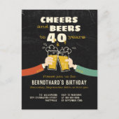 Cheers And Beers To 40 Years Retro Invitation Briefkaart (Voorkant)